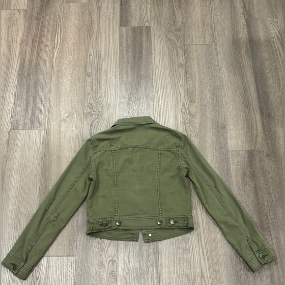 SOLD- Free People Distressed Denim Jacket Green Army Women’s  XS 0 Pretty Little - Picture 10 of 16